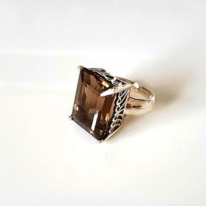 EMERALD CUT SMOKEY QUARTZ Cocktail Ring | 925 Sterling Silver